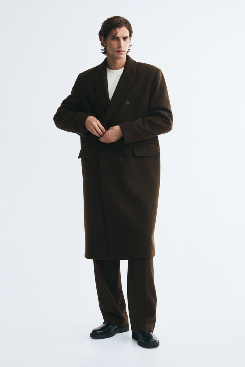 Double-breasted Wool-blend Coat, Alternate, color, Dark khaki green