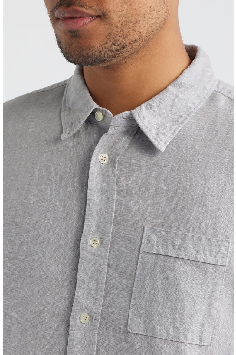 Cairo Short Sleeve Linen Button-Up Shirt, Alternate, color, STONE GREY LIGHT GREY