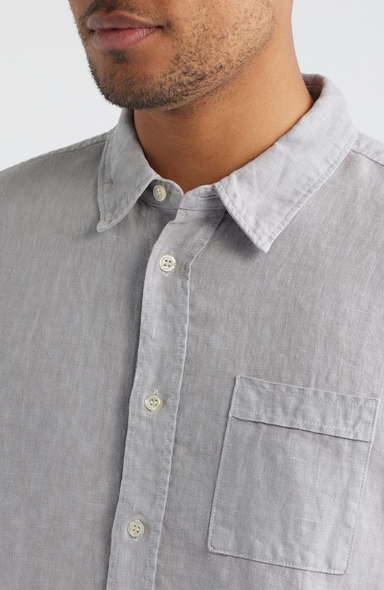 Citizens of Humanity Cairo Short Sleeve Linen Button-Up Shirt, Alternate, color, Stone Grey Light Grey