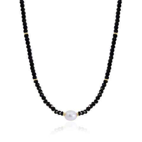Black Spinel Bead Pearl Necklace