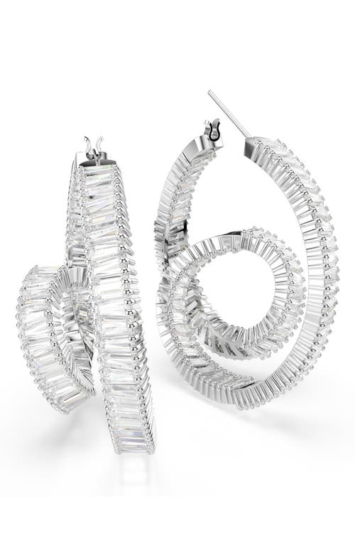 Swarovski Matrix Rhodium Plated Hoop Earrings In White