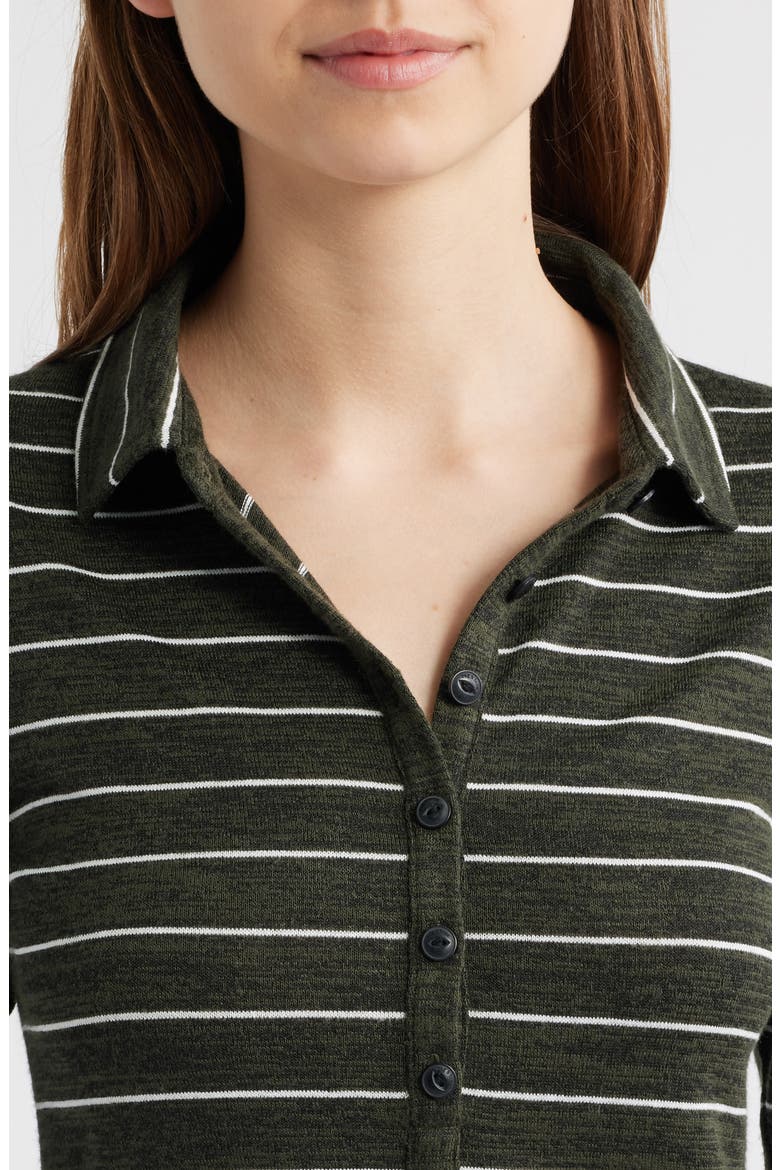 The Knit Stripe Long Sleeve Polo, Alternate, color, ARMY GREEN IVORY