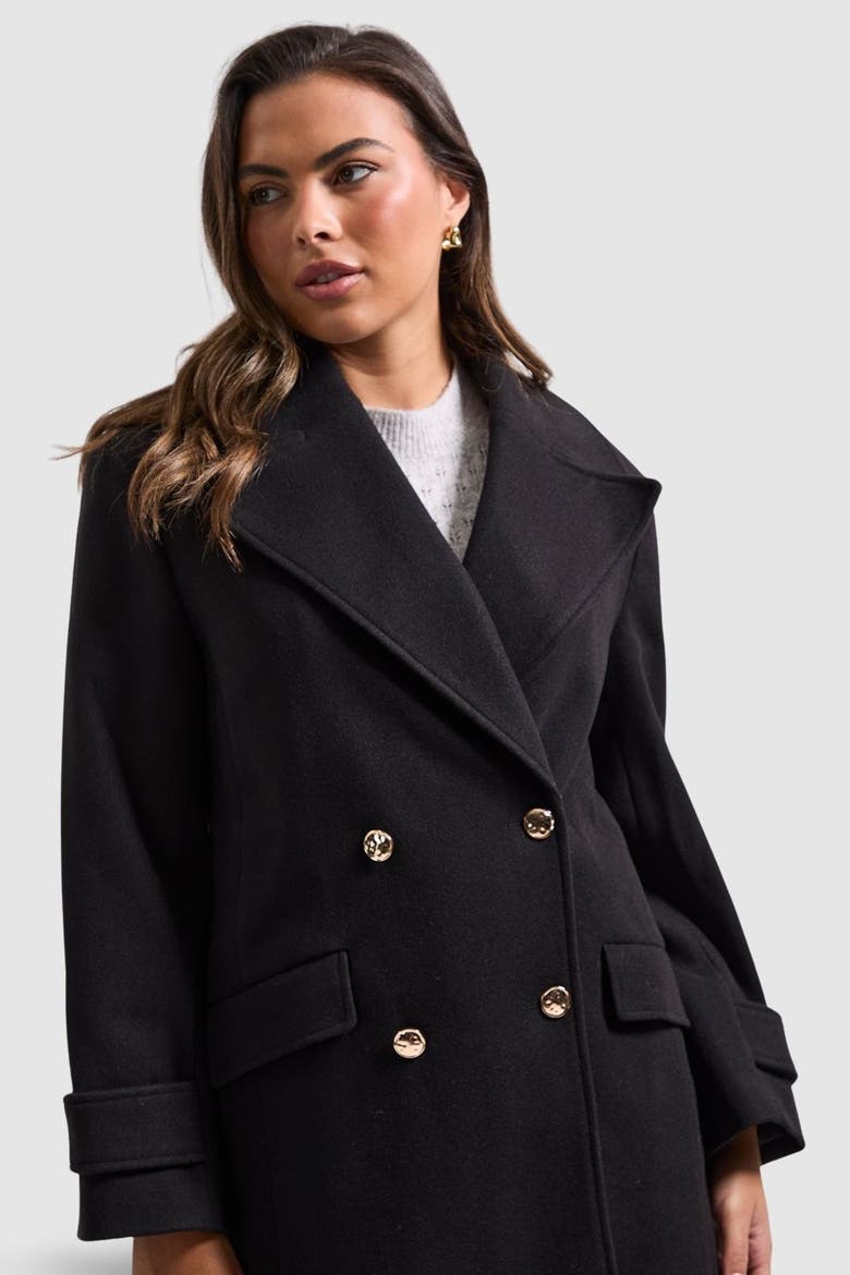 Mid Length Double Breasted Coat, Alternate, color, Black