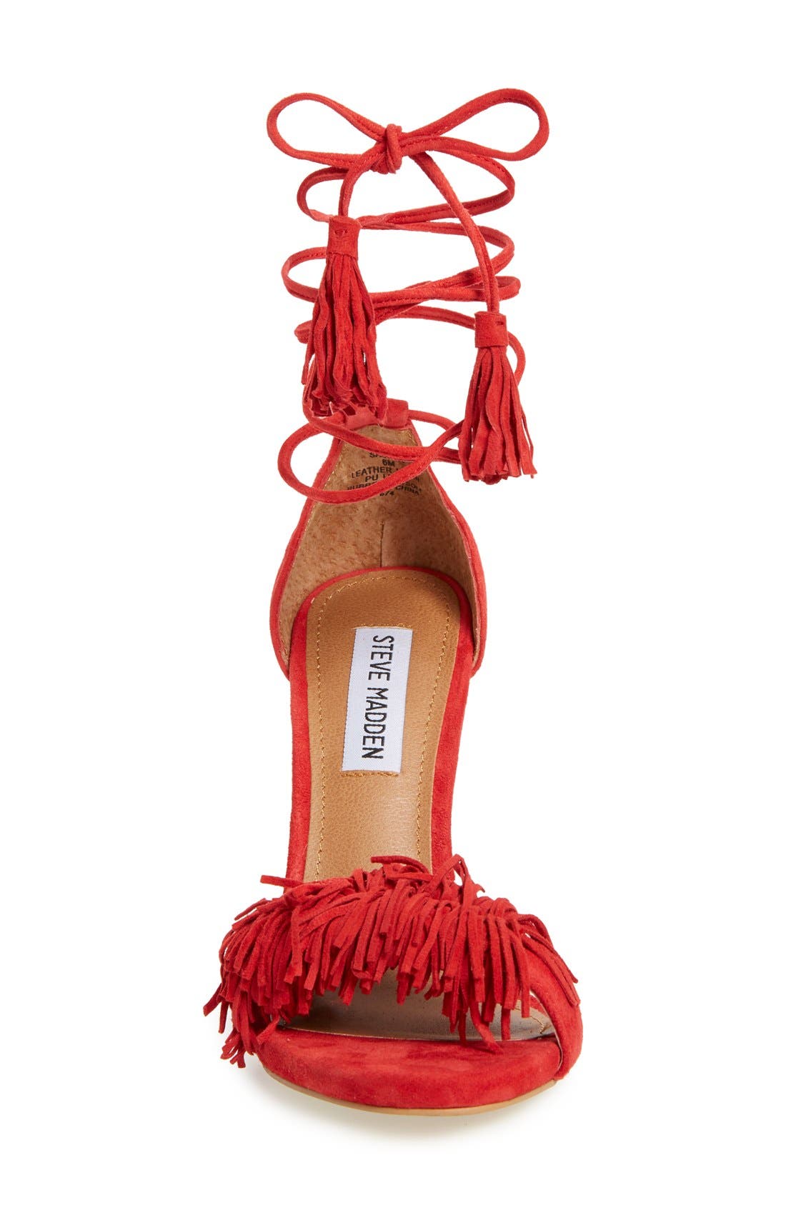 'Sassey' Fringe Sandal, Alternate, color, RED SUEDE