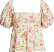 BP. Print Bubble Sleeve Babydoll Top