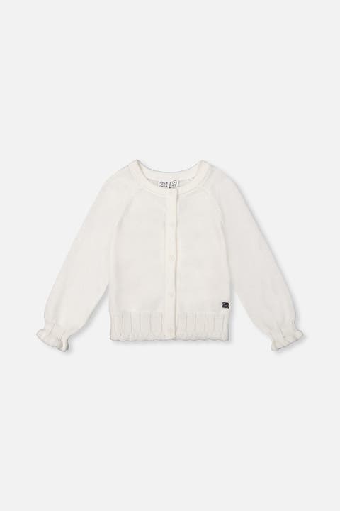Knit Button-Front Scallop Ruffle Trim Cardigan