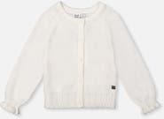Deux par Deux Knit Button-Front Scallop Ruffle Trim Cardigan