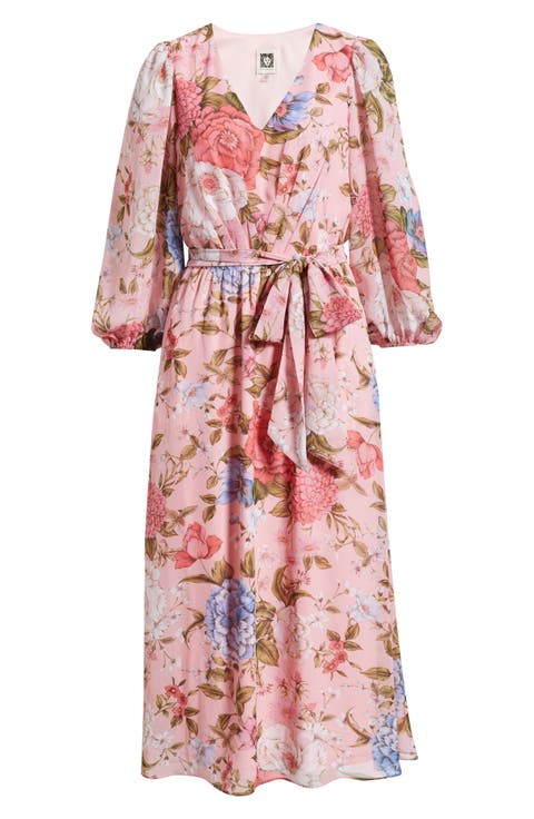 Floral Print Tie Waist Midi Dress