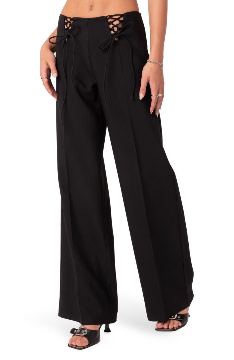EDIKTED Abigail Lace-Up Wide Leg Pants, Alternate, color, 