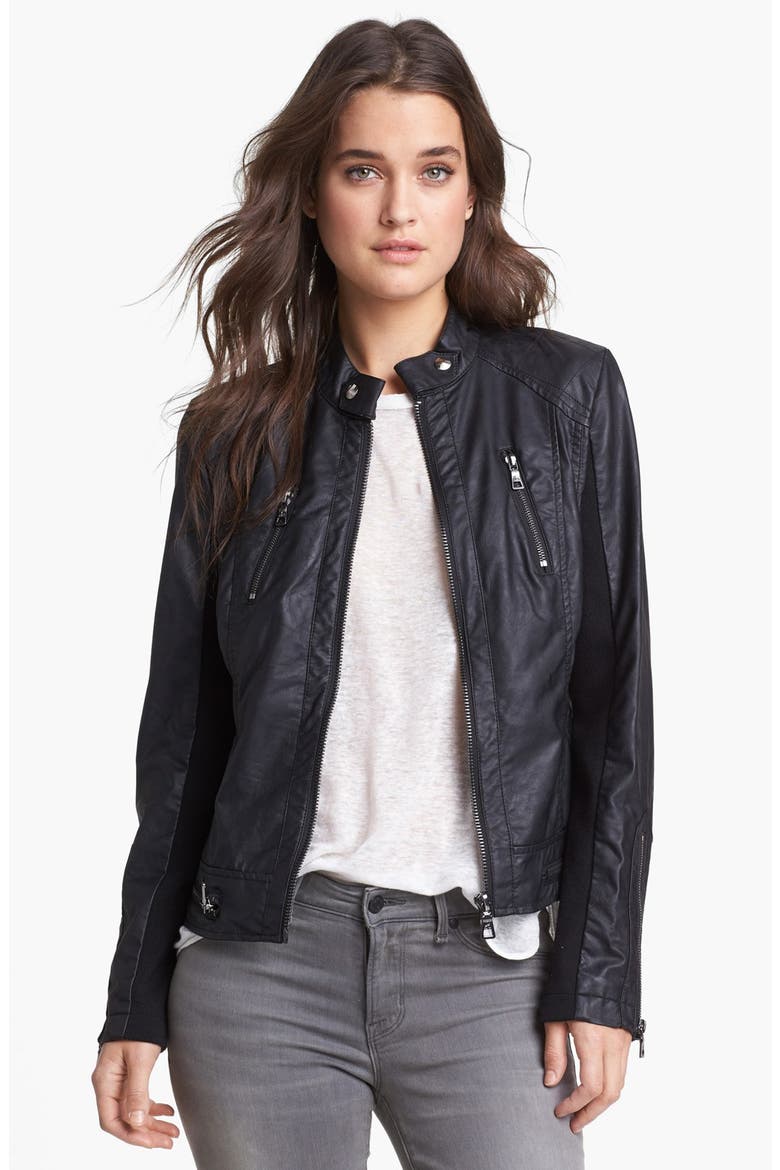 Faux Leather Moto Jacket, Main, color, BLACK