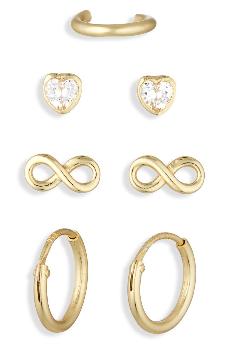 Pack of Four Heart Assorted Stud, Cuff & Hoop Earrings, Alternate, color, GOLD