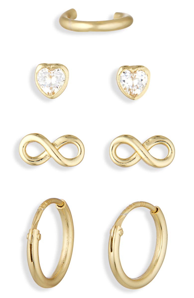 ARGENTO VIVO Pack of Four Heart Assorted Stud, Cuff & Hoop Earrings, Alternate, color, Gold