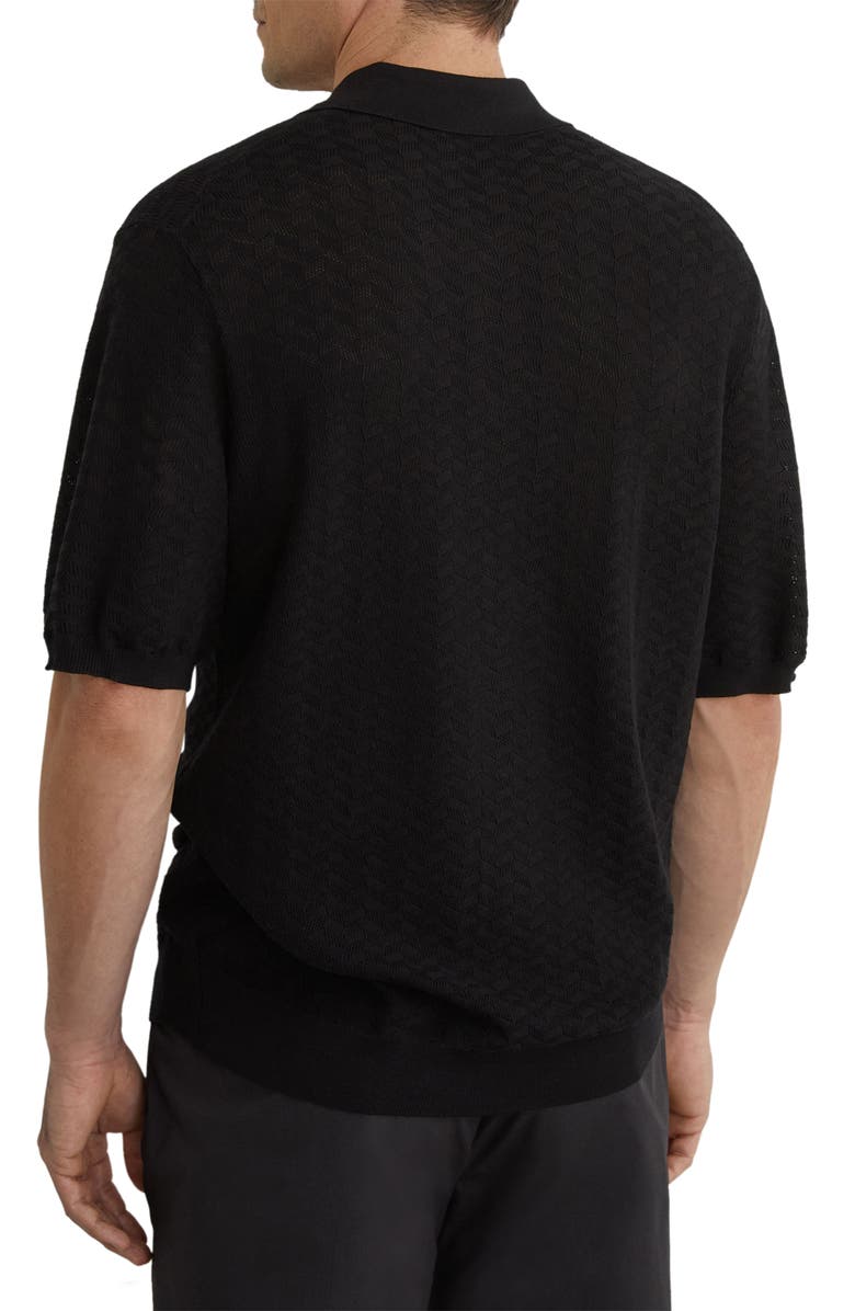 Reiss Phoenix Chevron Knit Button-Up Shirt, Alternate, color, Black