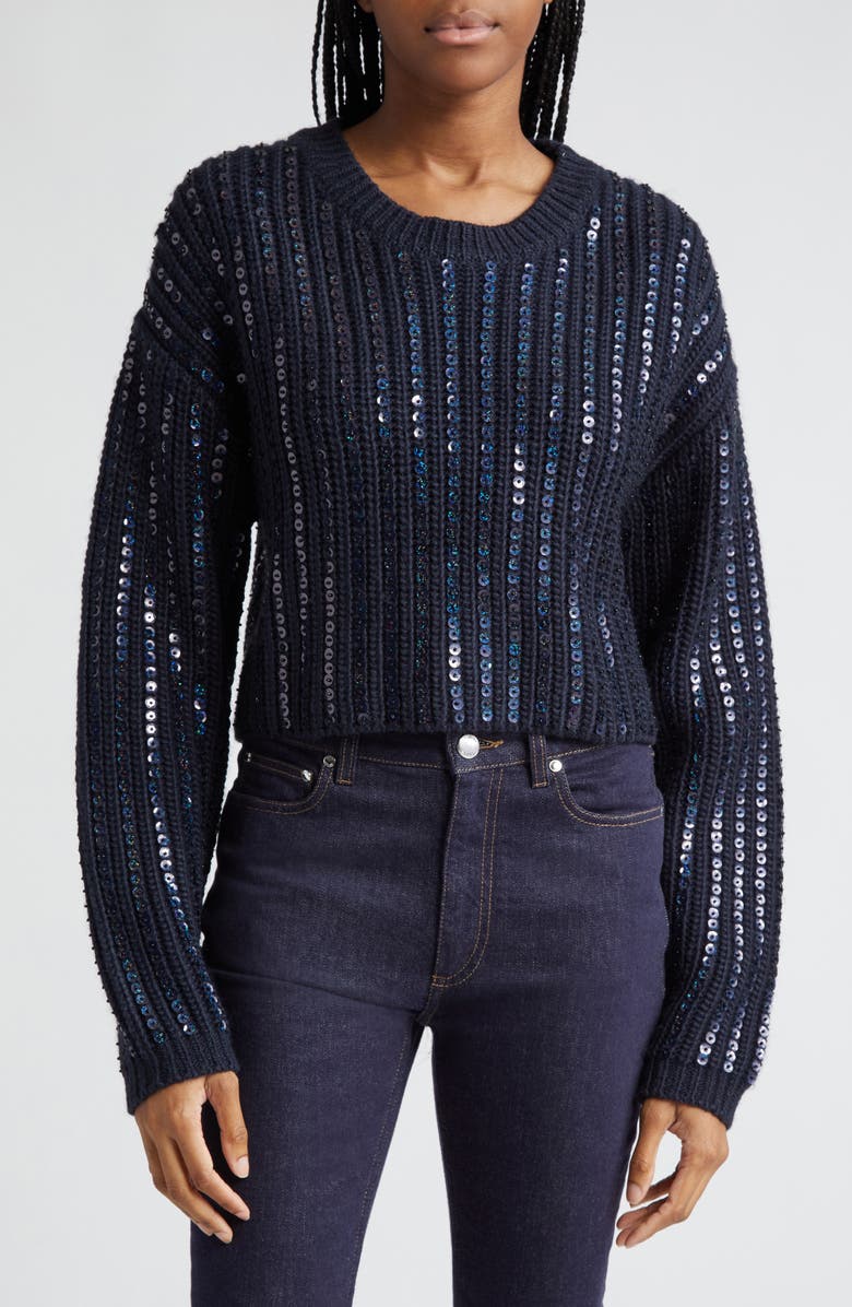 Cinq à Sept Phoebe Sequin Crop Sweater, Main, color, 