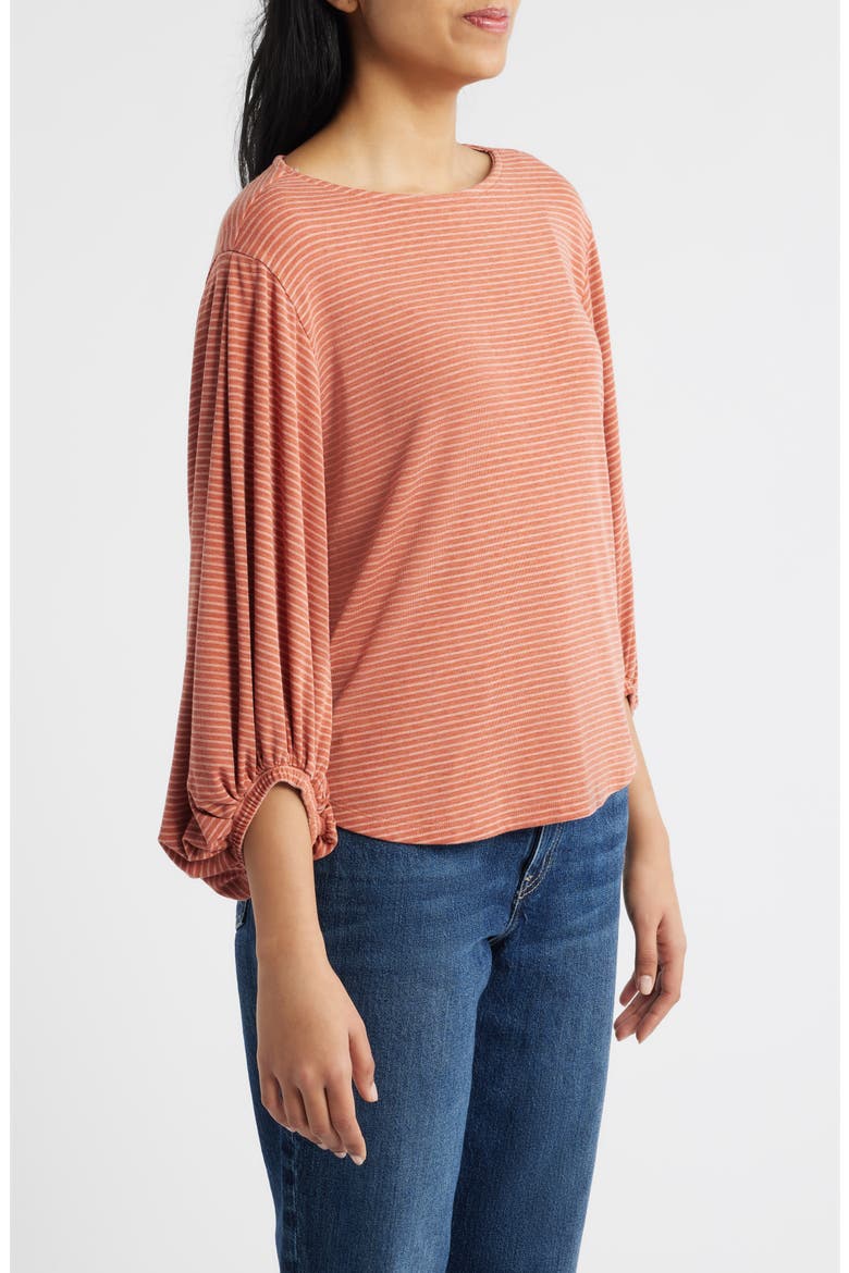 Stripe Balloon Sleeve Knit Top, Alternate, color, HEATHER SANDALWOOD BLUSH