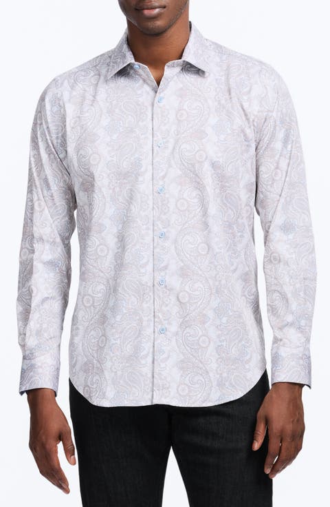 Auberry Paisley Stretch Cotton Button-Up Shirt