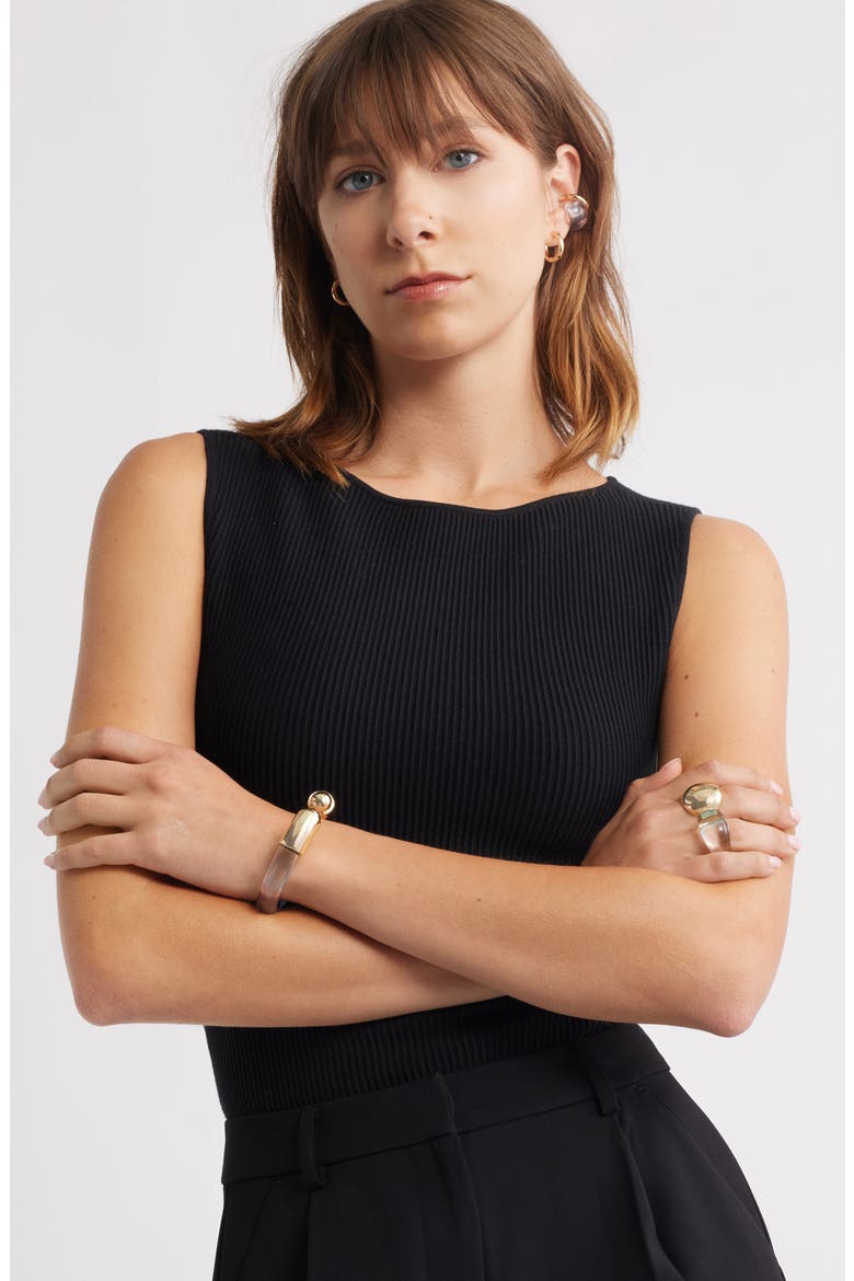 Metal Cap Resin Cuff Bracelet, Alternate, color, CLEAR- GOLD