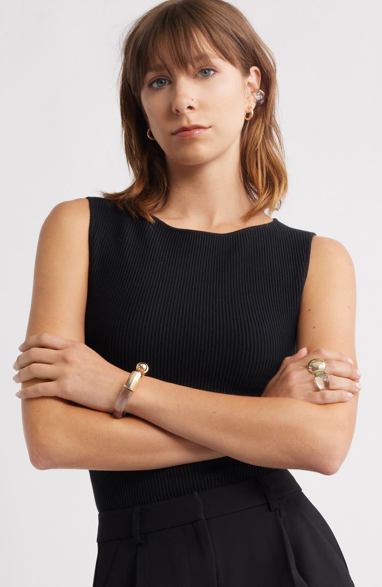 Open Edit Metal Cap Resin Cuff Bracelet, Alternate, color, Clear- Gold