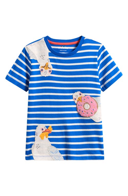 Mini Boden Kids' Stripe Appliqué Cotton T-shirt In Gallery Blue Stripe Seagulls
