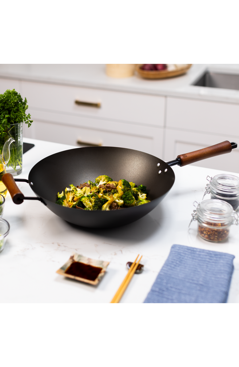 JOYCE CHEN Carbon Steel Preseasoned Wok, 14-Inch, Alternate, color, Black