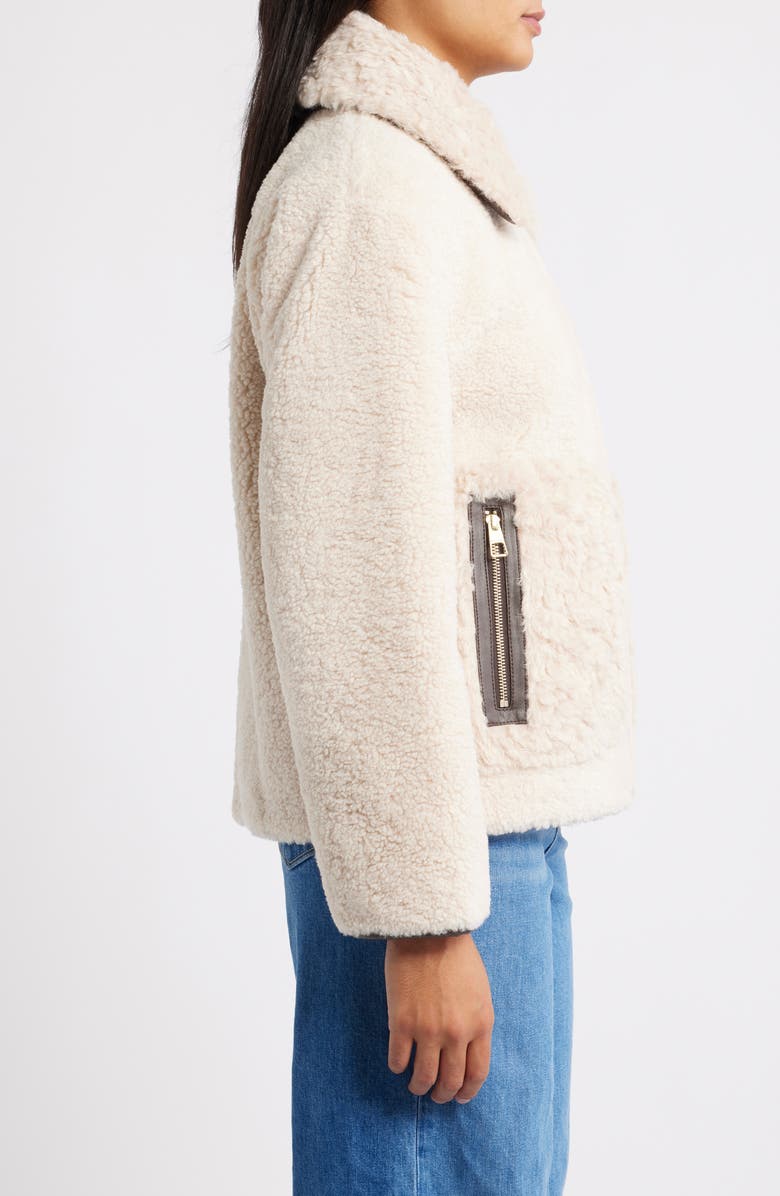 BCBG Faux Shearling Zip Front Jacket, Alternate, color, Cream