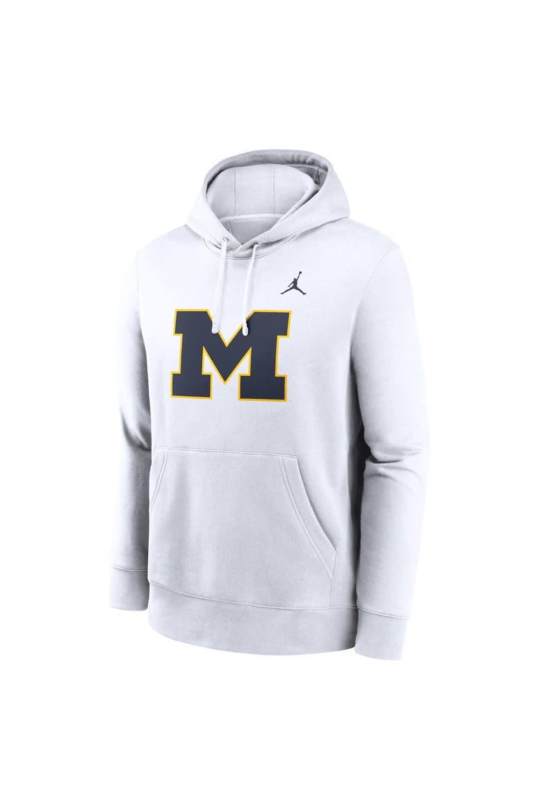 Men's Jordan Brand White Michigan Wolverines Primetime Evergreen Club Fleece Pullover Hoodie, Alternate, color, White
