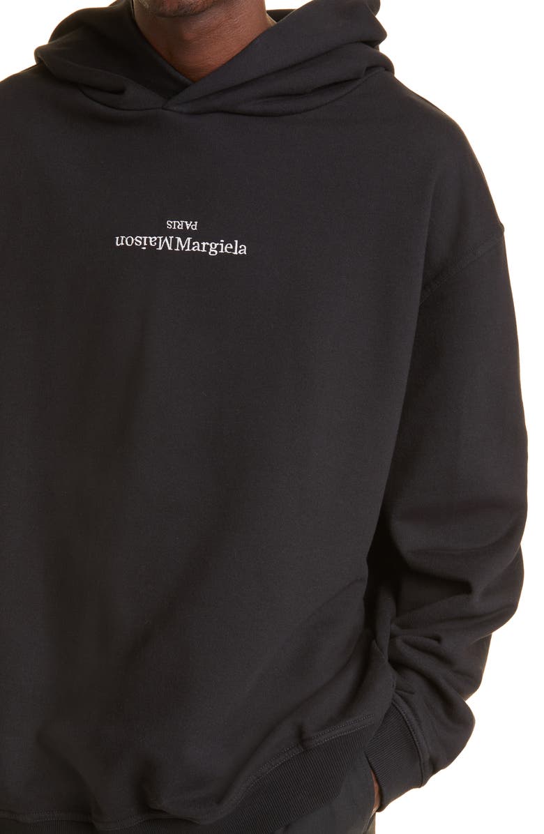Maison Margiela Embroidered Logo Cotton Hoodie, Alternate, color, Black