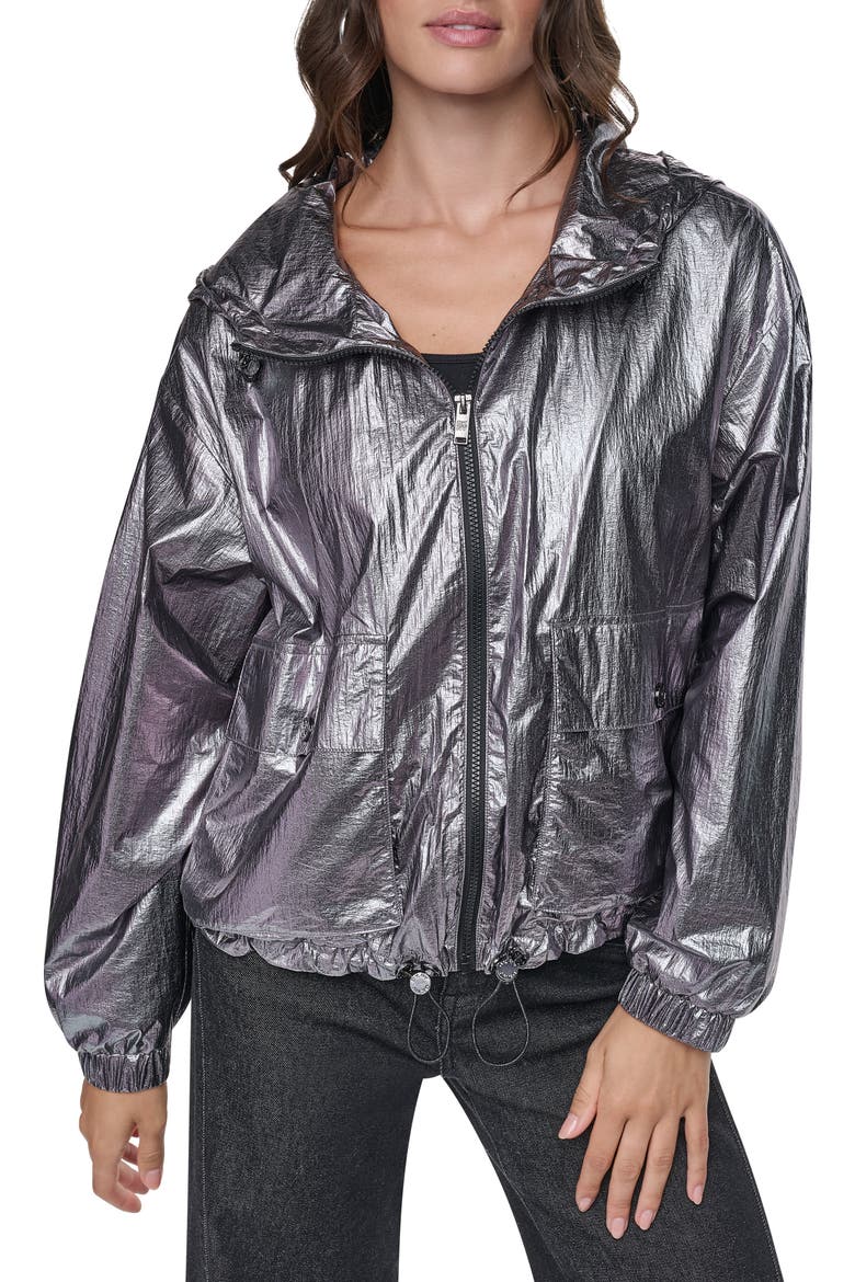 Metallic Nylon Hooded Jacket, Main, color, GUNMETAL