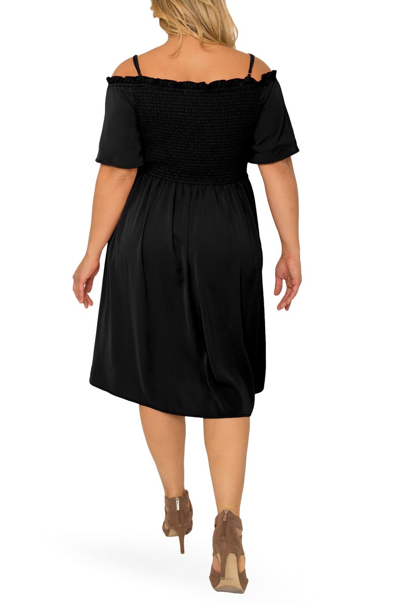 Standards & Practices Gabi Cold Shoulder Smocked Midi Dress, Alternate, color, 