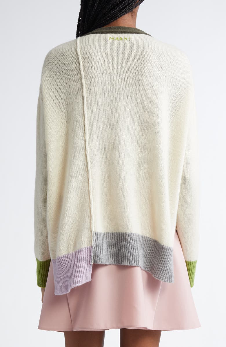Marni Asymmetric Colorblock Cashmere V-Neck Cardigan, Alternate, color, 