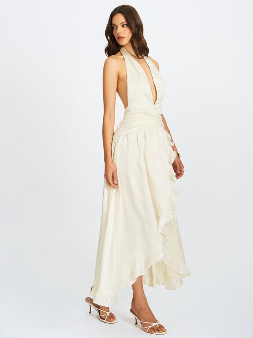 Miss Circle Nalani Floral Ruffled Halter Maxi Dress In Neutral