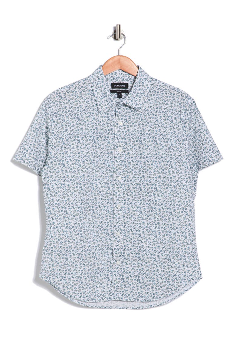Kenria Floral Slim Fit Short Sleeve Stretch Cotton Button-Up Shirt, Alternate, color, BLUE GREEN FLORAL