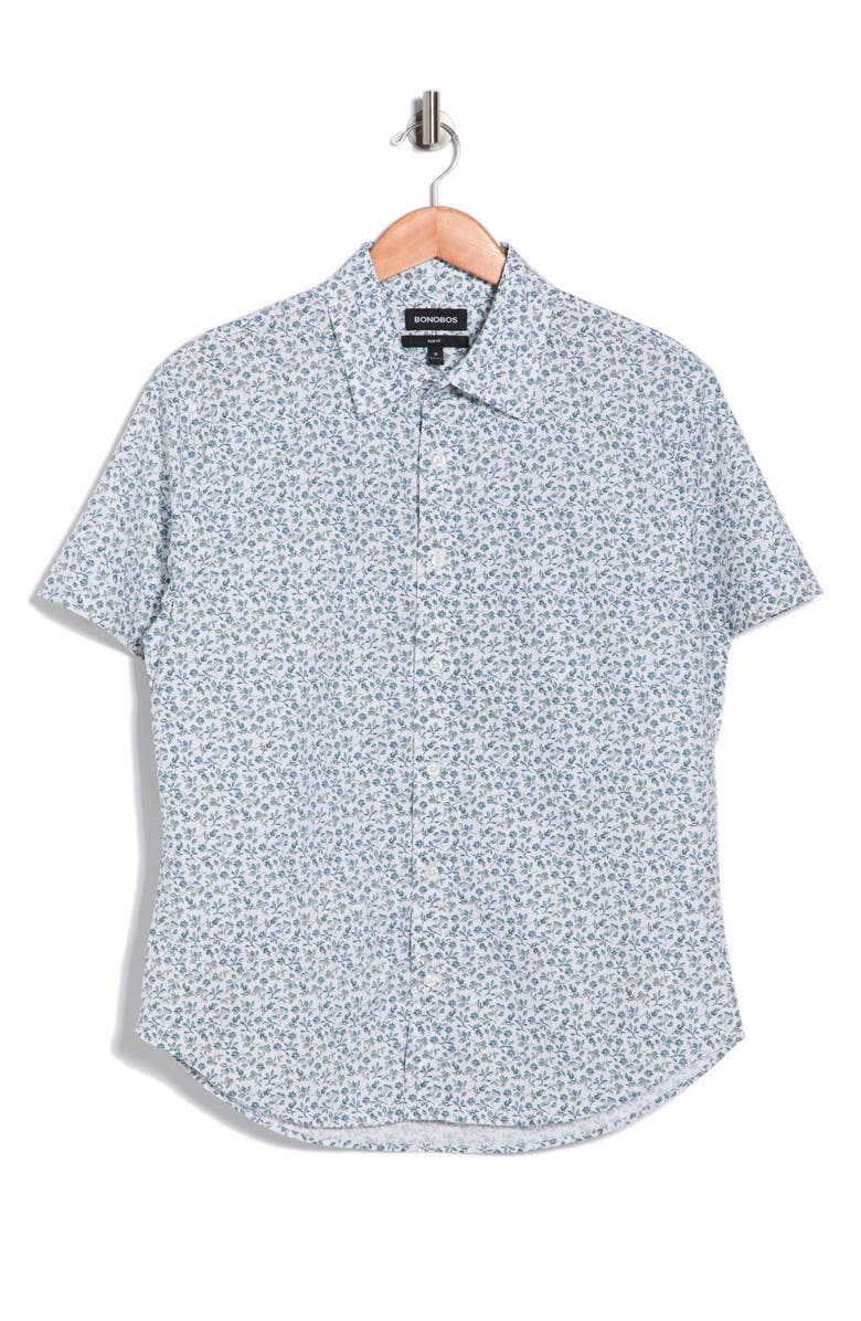 Bonobos Kenria Floral Slim Fit Short Sleeve Stretch Cotton Button-Up Shirt, Main, color, Blue Green Floral