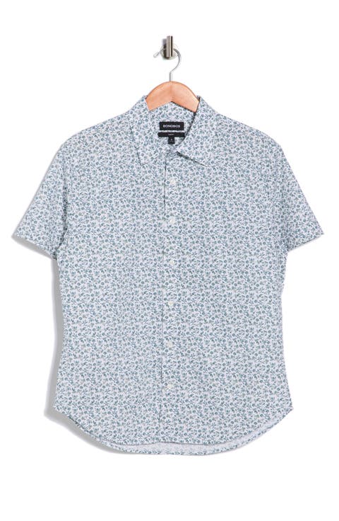 Kenria Floral Slim Fit Short Sleeve Stretch Cotton Button-Up Shirt