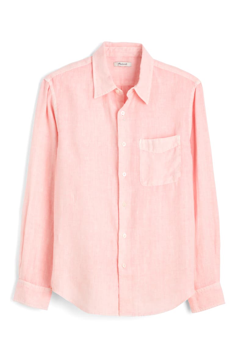 Linen & Organic Cotton Button-Up Shirt, Alternate, color, SOLID PINK