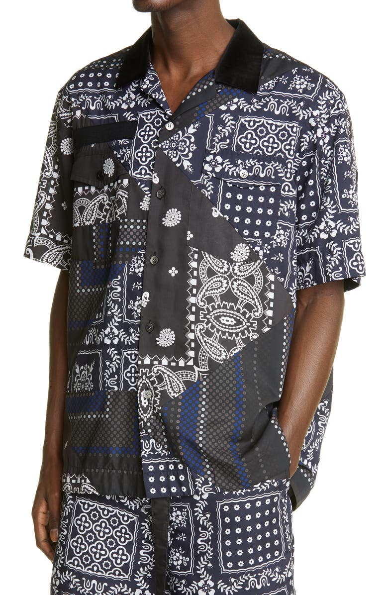 Sacai Hank Willis Thomas Archive Patchwork Short Sleeve Button-Up Shirt, Alternate, color, 