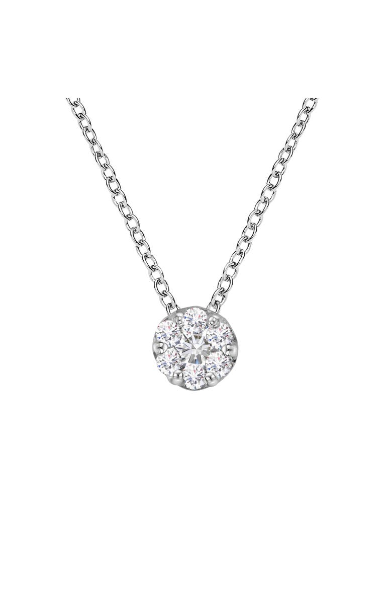 14K White Gold 1/4 Cttw Diamond 7 Stone Floral Cluster Pendant Necklace, Main, color, White