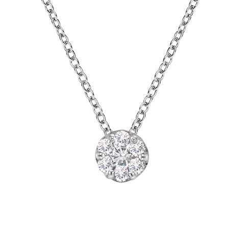 14K White Gold 1/4 Cttw Diamond 7 Stone Floral Cluster Pendant Necklace