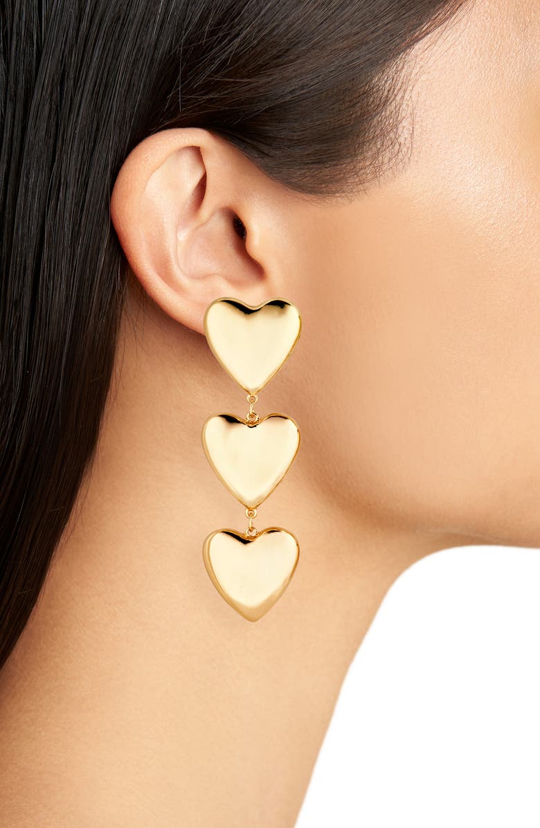 NORDSTROM RACK Triple Heart Drop Earrings, Alternate, color, Gold