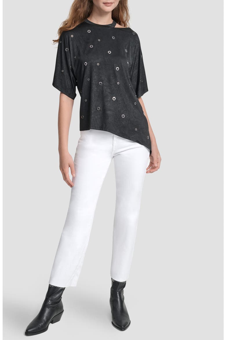 Grommet Cutout Knit Top, Alternate, color, BLACK