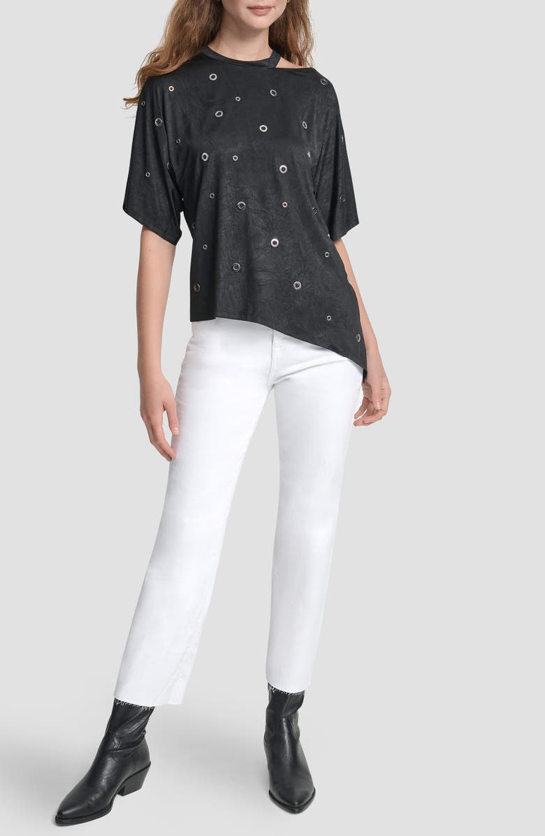 DKNY Grommet Cutout Knit Top, Alternate, color, Black