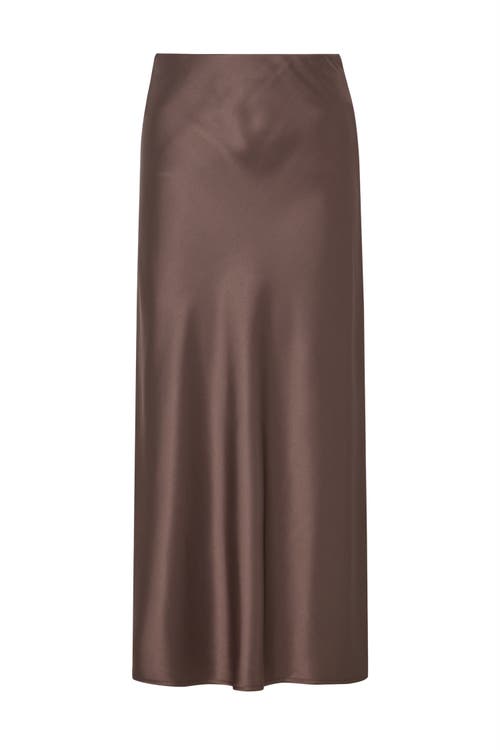 Malina Aubree Satin Midi Skirt In Brown