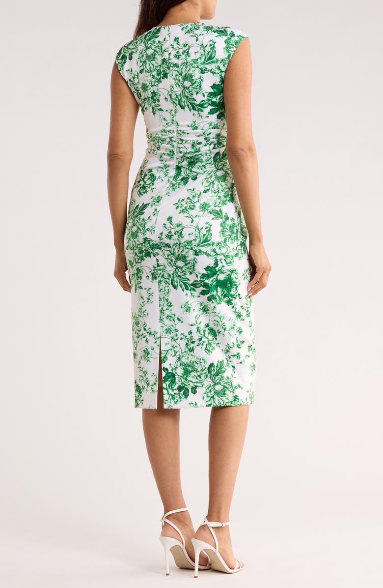 Vince Camuto Floral Pleated Scuba Knit Sheath Dress, Alternate, color, Green/ Ivory