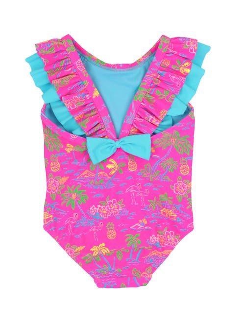 Rufflebutts Toddler Girls V-back One Piece In Neon Island Time