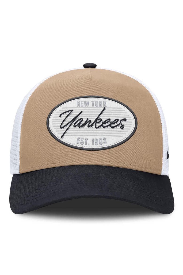 Men's Nike  Khaki/Navy New York Yankees Rise A-Frame Trucker Adjustable Hat, Alternate, color, Khaki