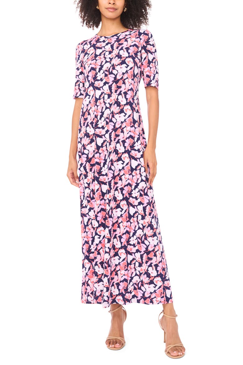 Floral Print Maxi Dress, Main, color, CLASSIC NAVY