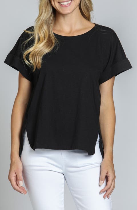 High-Low Hem Cuffed T-Shirt