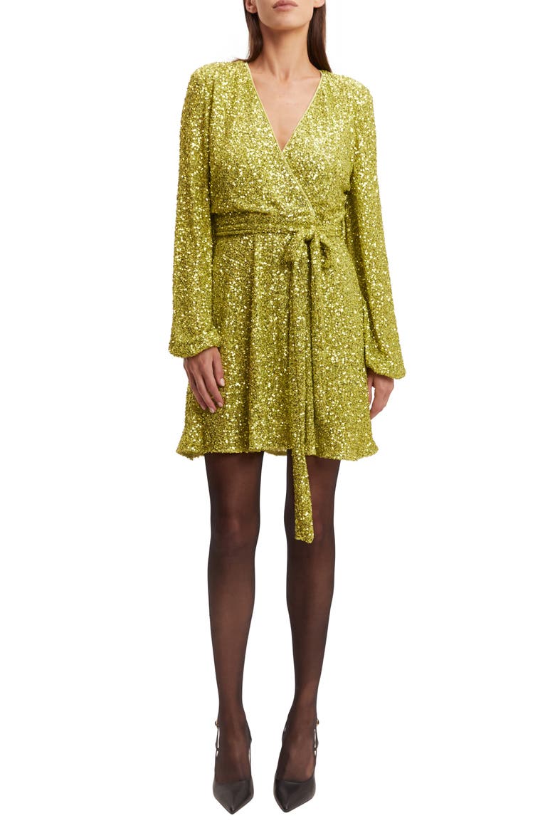 Bellissa Sequin Long Sleeve Minidress, Main, color, LIME