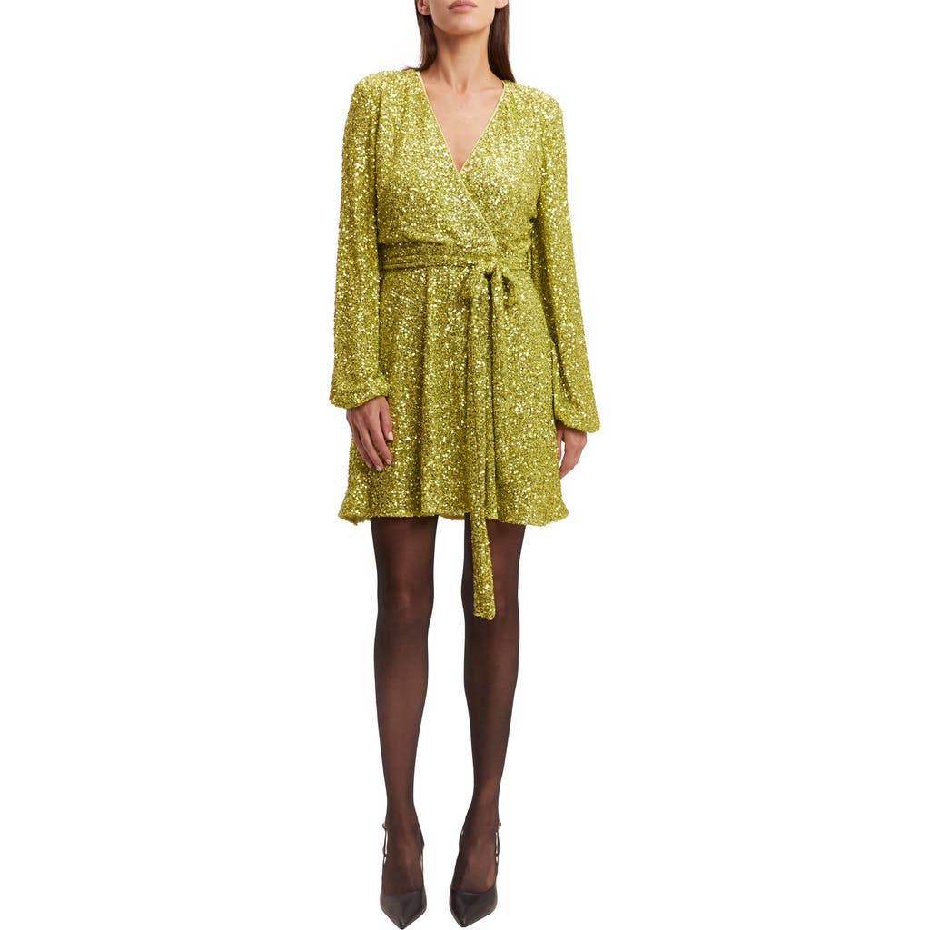 Bardot Bellissa Sequin Long Sleeve Minidress In Lime