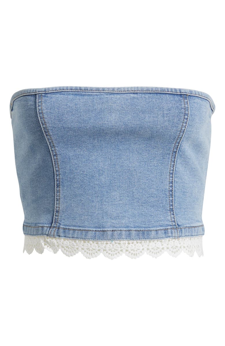 PTCL Misty Lace Trim Strapless Denim Top, Alternate, color, Light Wash